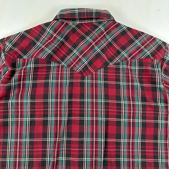 Vtg Wrangler Short Sleeve Western Shirt Men Size XL Pearl Snap Green Red Plaid - Picture 9 of 11